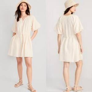 Old Navy Waist-Defined Puff-Sleeve Mini Dress Large NWT